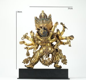 GILDED DANSATI TEMPLE TWIN VAJRA FROM THE MING DYNASTY