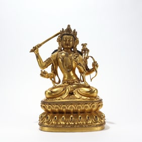 GILT BRONZE MANJUSHRI BODHISATTVA STATUE
