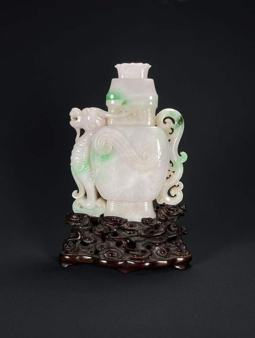 JADEITE DRAGON AND PHOENIX PATTERN VASE ORNAMENT FROM THE QIANLONG PERIOD OF THE QING DYNASTY (1 of 9)