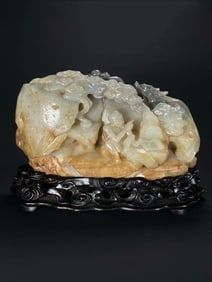 QING DYNASTY, QIANLONG PERIOD, HETIAN DRAGON-TAMING ARHAT ORNAMENT