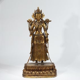 GILDED BRONZE GUANYIN FROM THE MING DYNASTY