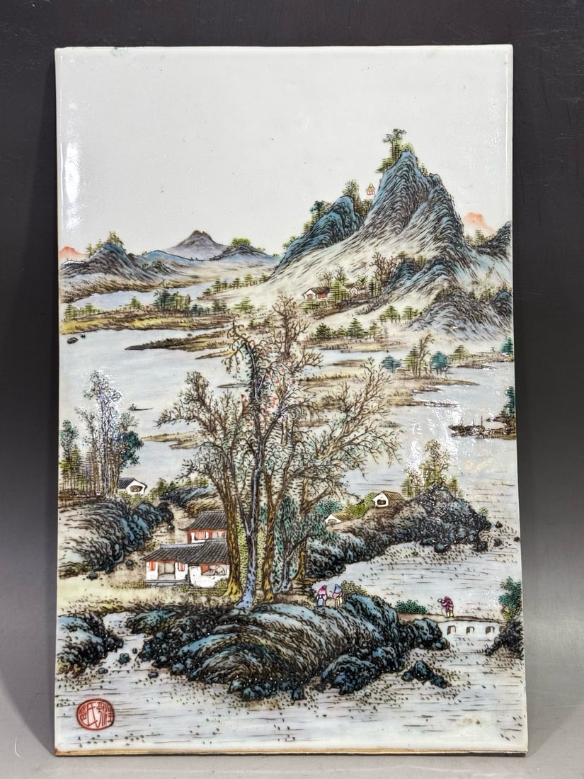 QING DYNASTY FAMILLE ROSE LANDSCAPE PORCELAIN PLAQUE (1 of 9)