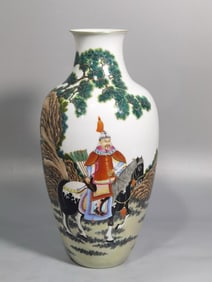 QING DYNASTY ENAMEL HUNTING SCENE BOTTLE