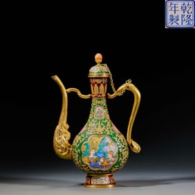 QING DYNASTY COPPER-BODIED PAINTED ENAMEL WESTERN FIGURE TEAPOT