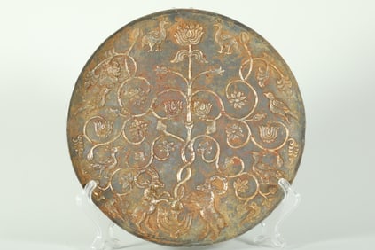 TANG DYNASTY SILVER GILT PERSIAN HIGH-FOOTED PLATE