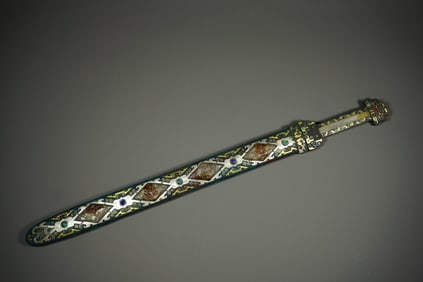 WARRING STATES PERIOD GOLD AND SILVER INLAID JADE SWORD