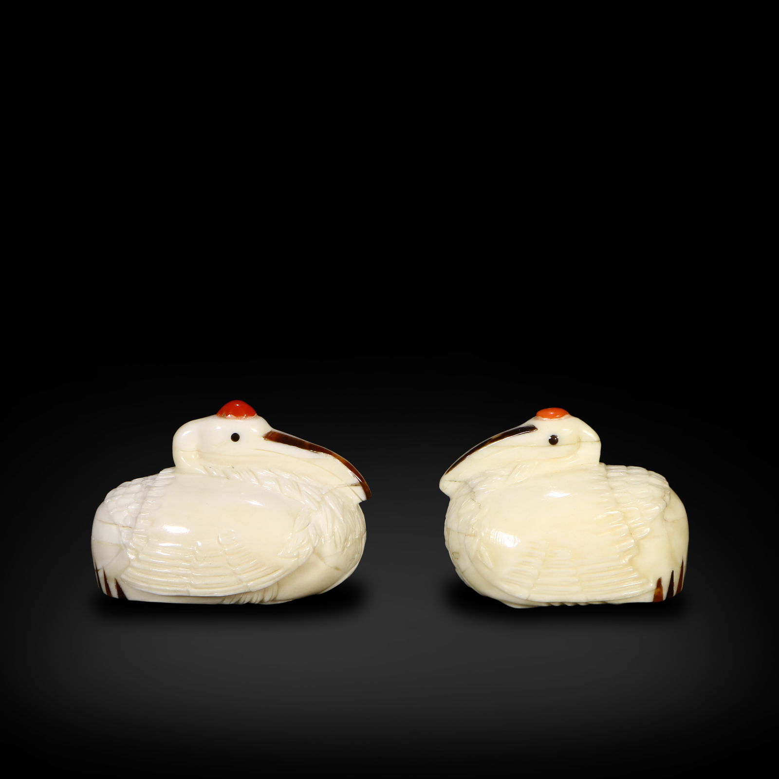 Qing Dynasty A group of bone-carved snuff bottles in the shape of figure and crane (1 of 5)