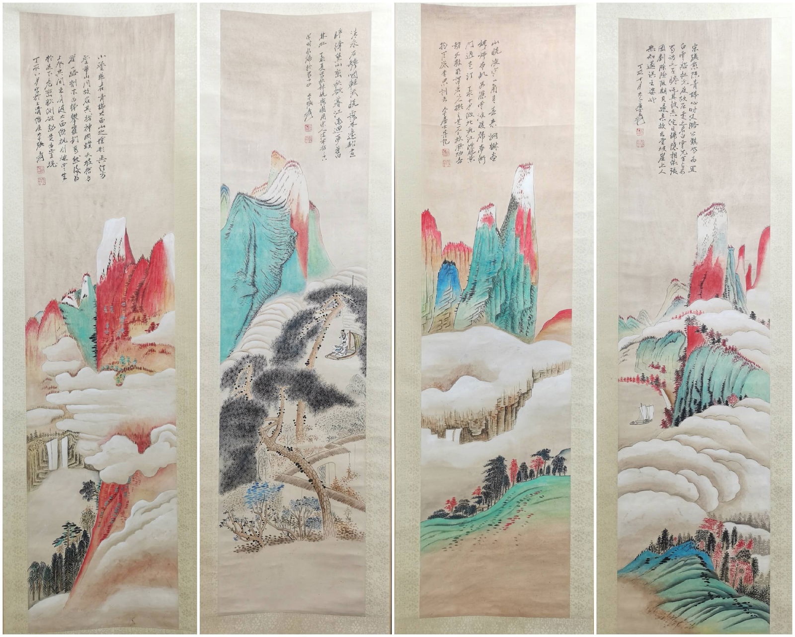 Zhang Daqian Landscape (Four-Panel Screen Painting) (1 of 14)