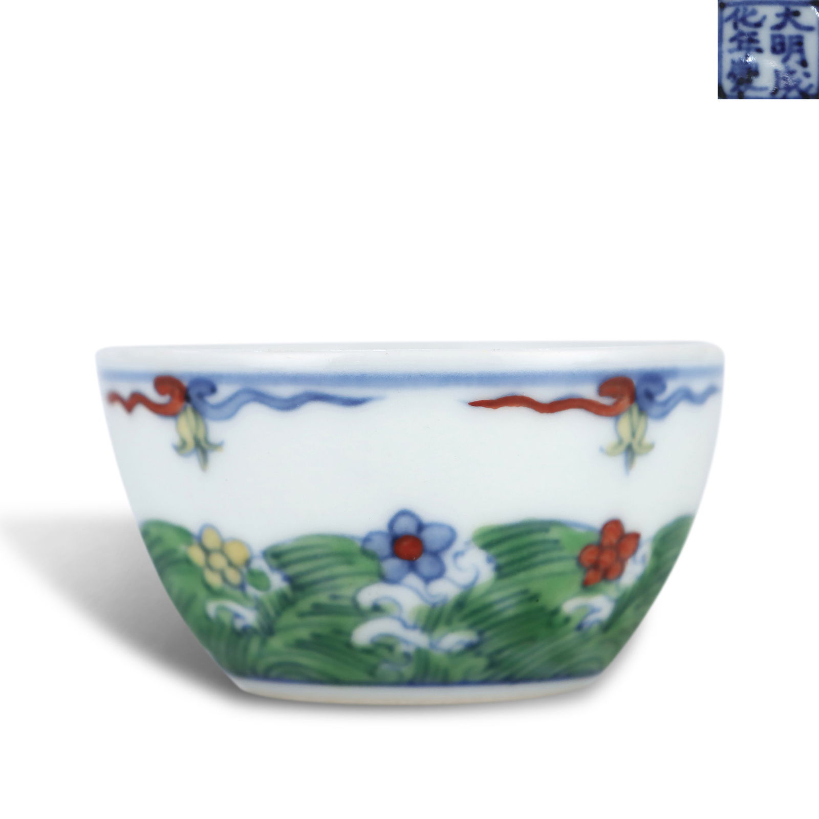 Ming Dynasty Chenghua period,Doucai cup with "falling flowers over flowing water" (1 of 6)