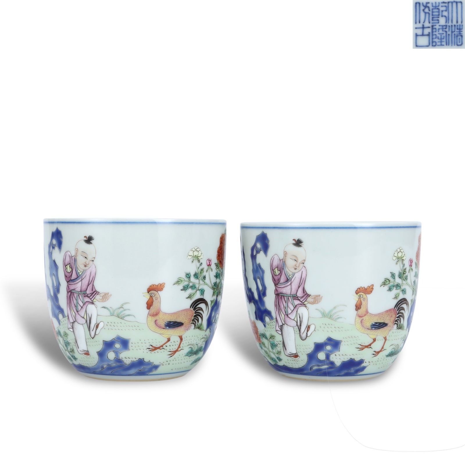 Qing Dynasty Qianlong period, A pair of famille rose chicken cups with imperial poems: Name Qing Dynasty Qianlong period, A pair of famille rose chicken cups with imperial poems Dimensions H:7.1cm D:8.3cm Condition Additional photographs and condition reports are avai