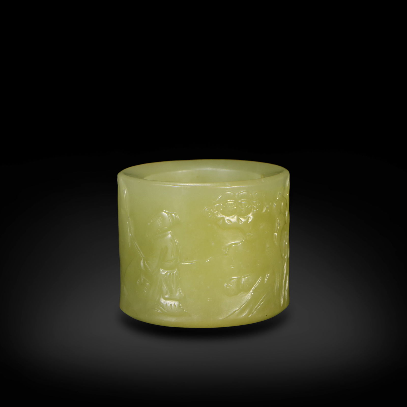 Qing Dynasty Hetian yellow jade thumb ring carved with landscape and scholar (1 of 4)