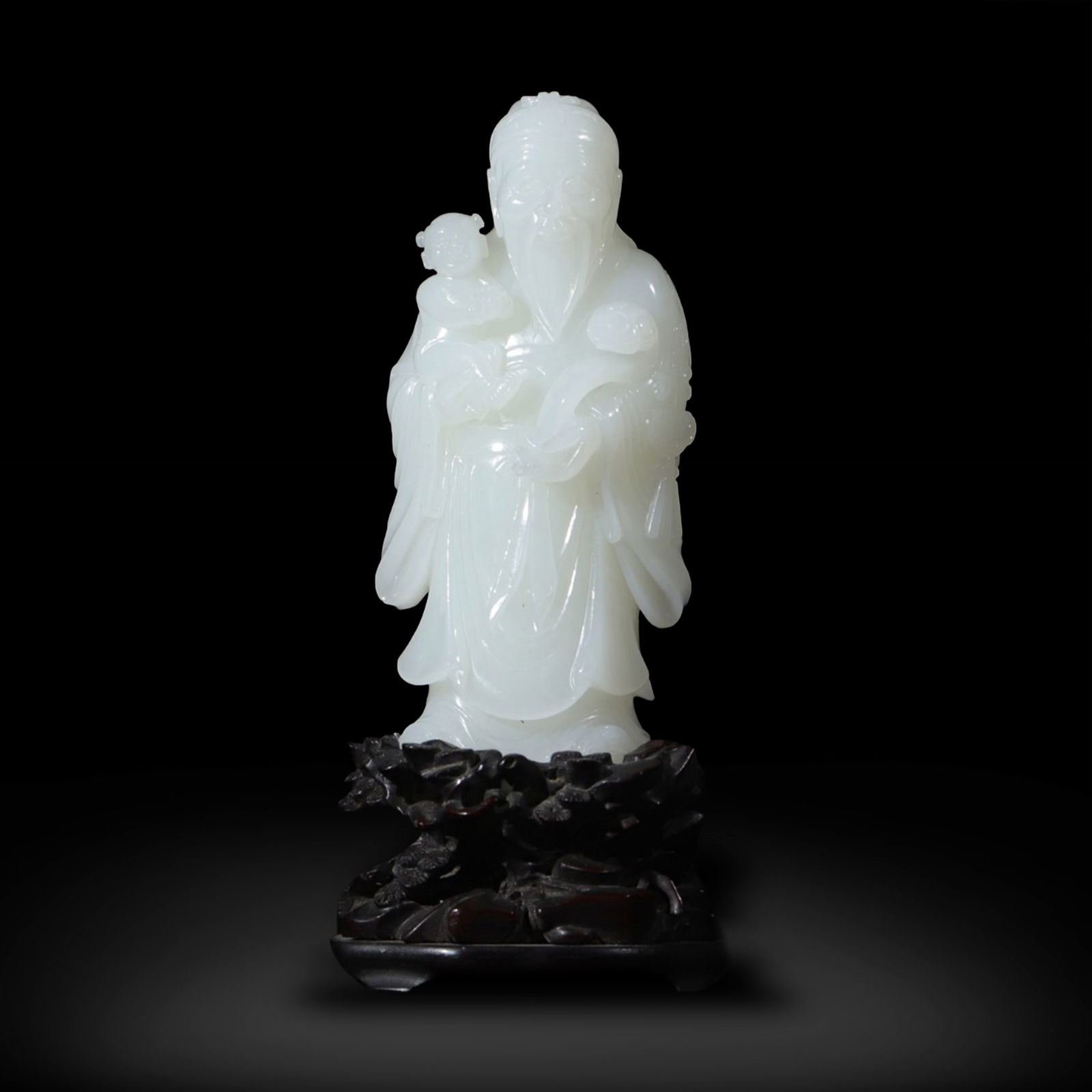 Qing Dynasty White jade standing statue of the God of Blessing with Child (1 of 8)