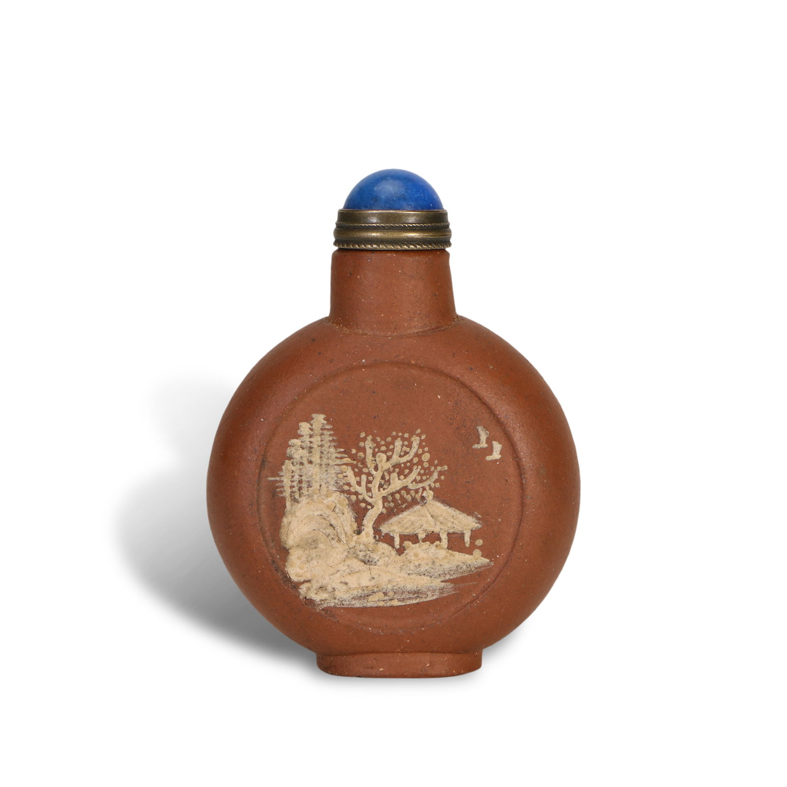 Qing Dynasty Qianlong period, Yixing clay snuff bottle with landscape patterns: Name Qing Dynasty Qianlong period, Yixing clay snuff bottle with landscape patterns Dimensions H:.6.6cm W:4.9cm Condition Additional photographs and condition reports are available u