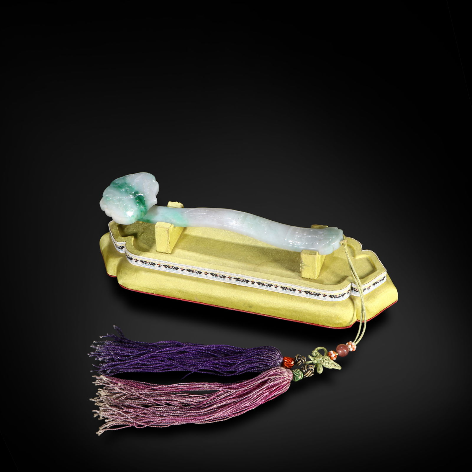 Qing Dynasty Jadeite ruyi scepter carved with fortune-longevity (1 of 6)