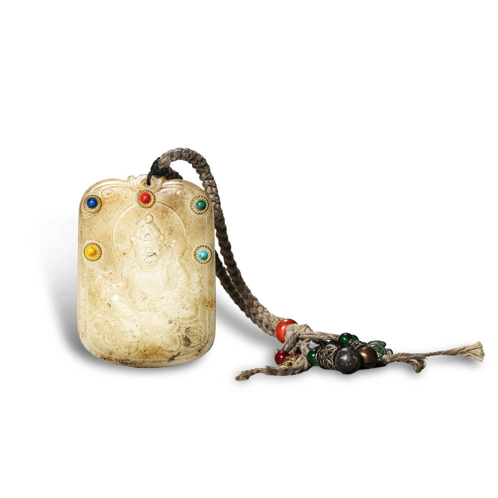 Qing Dynasty Jade plaque inlaid with various treasures, carved with Yellow God of Wealth (1 of 7)