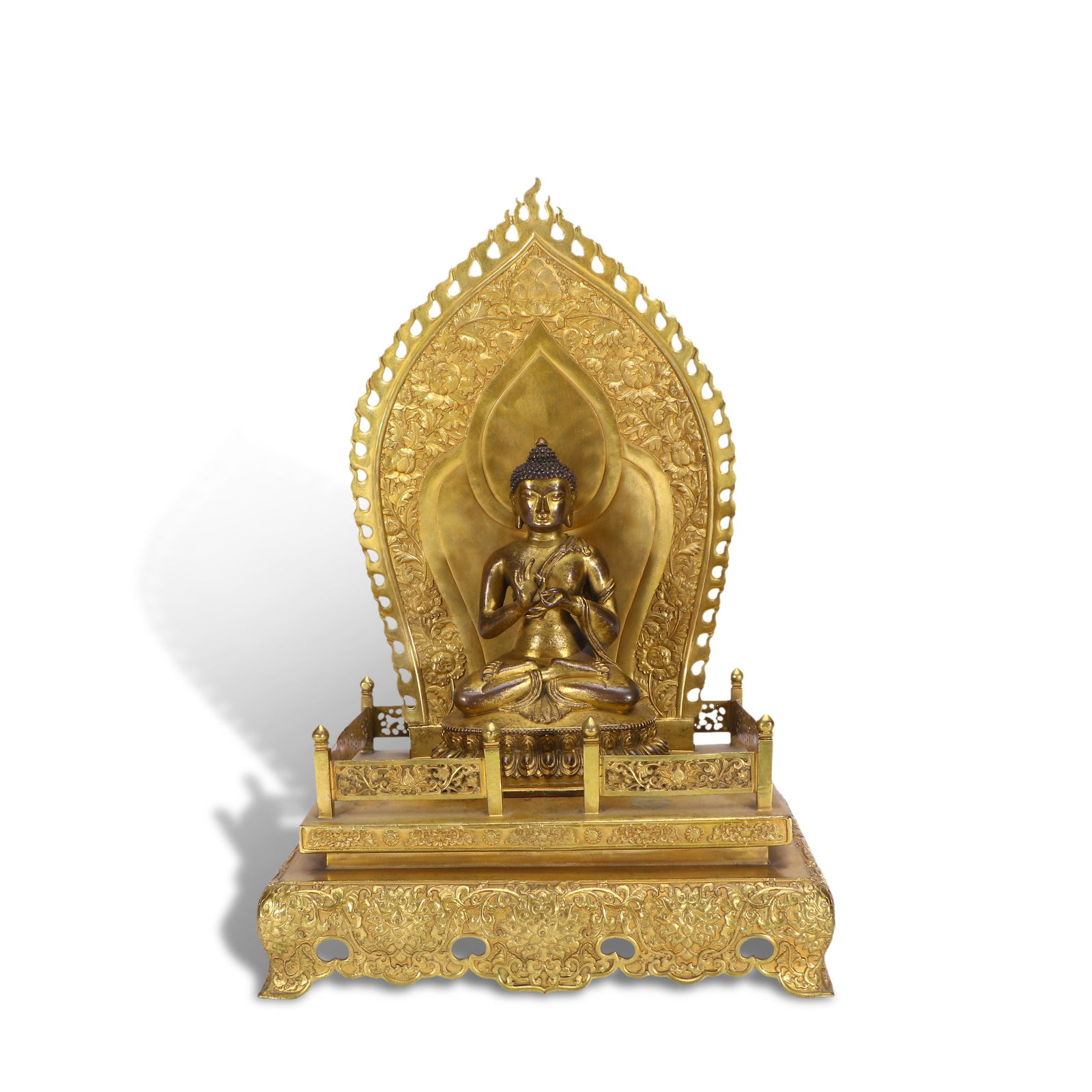 Qing Dynasty Gilt-bronze Sakyamuni Buddha statue with halo (1 of 7)