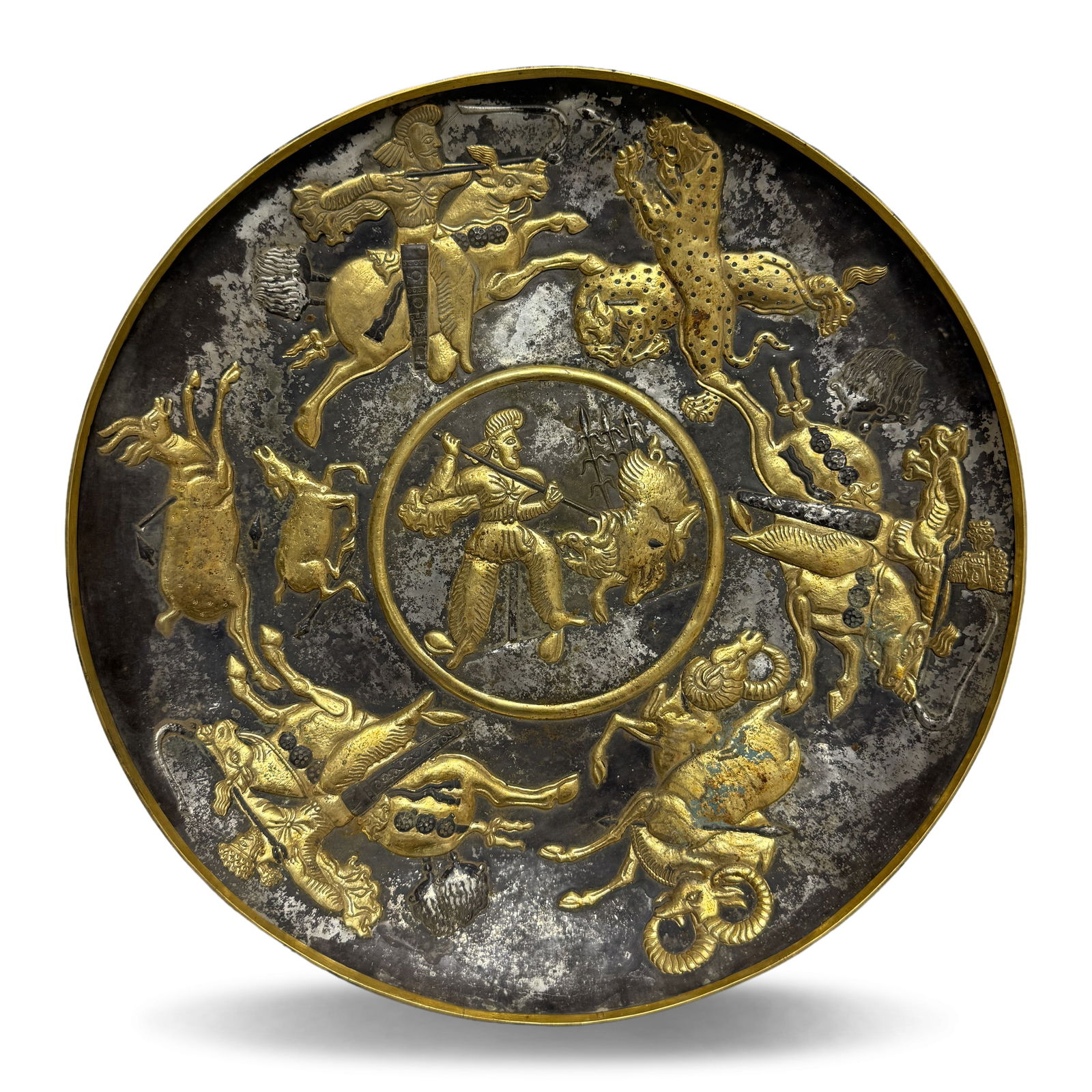 Tang Dynasty Silver-gilt plate with Persian hunting (1 of 6)