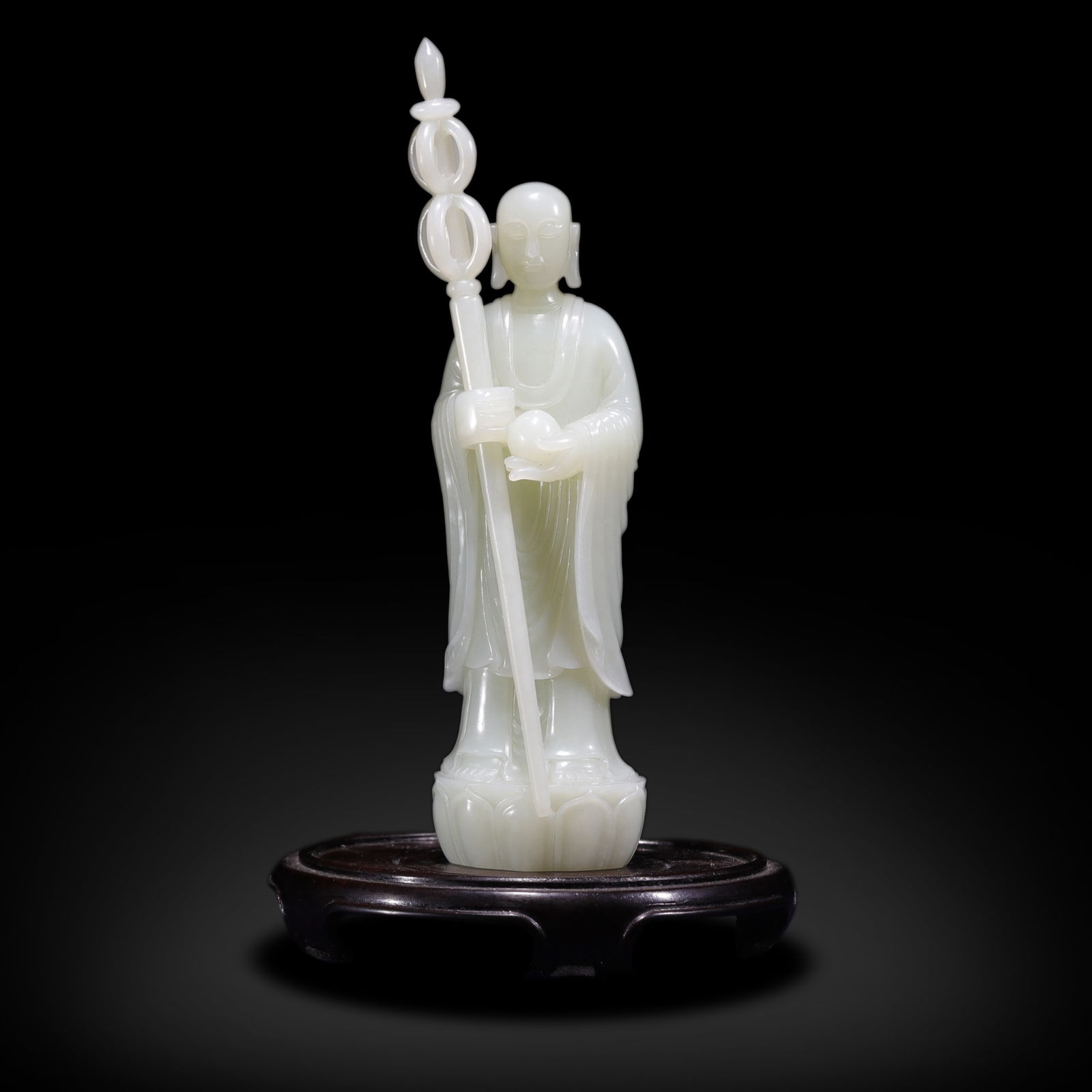 Qing Dynasty Hetian white jade carved standing statue of K?itigarbha Bodhisattva (1 of 9)