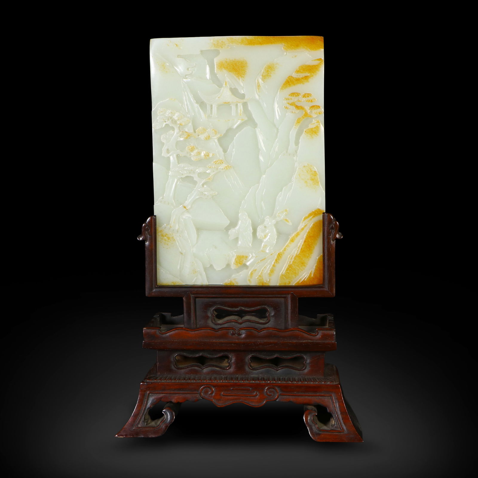 Qing Dynasty Hetian white jade carved table screen with landscape and scholar (1 of 5)