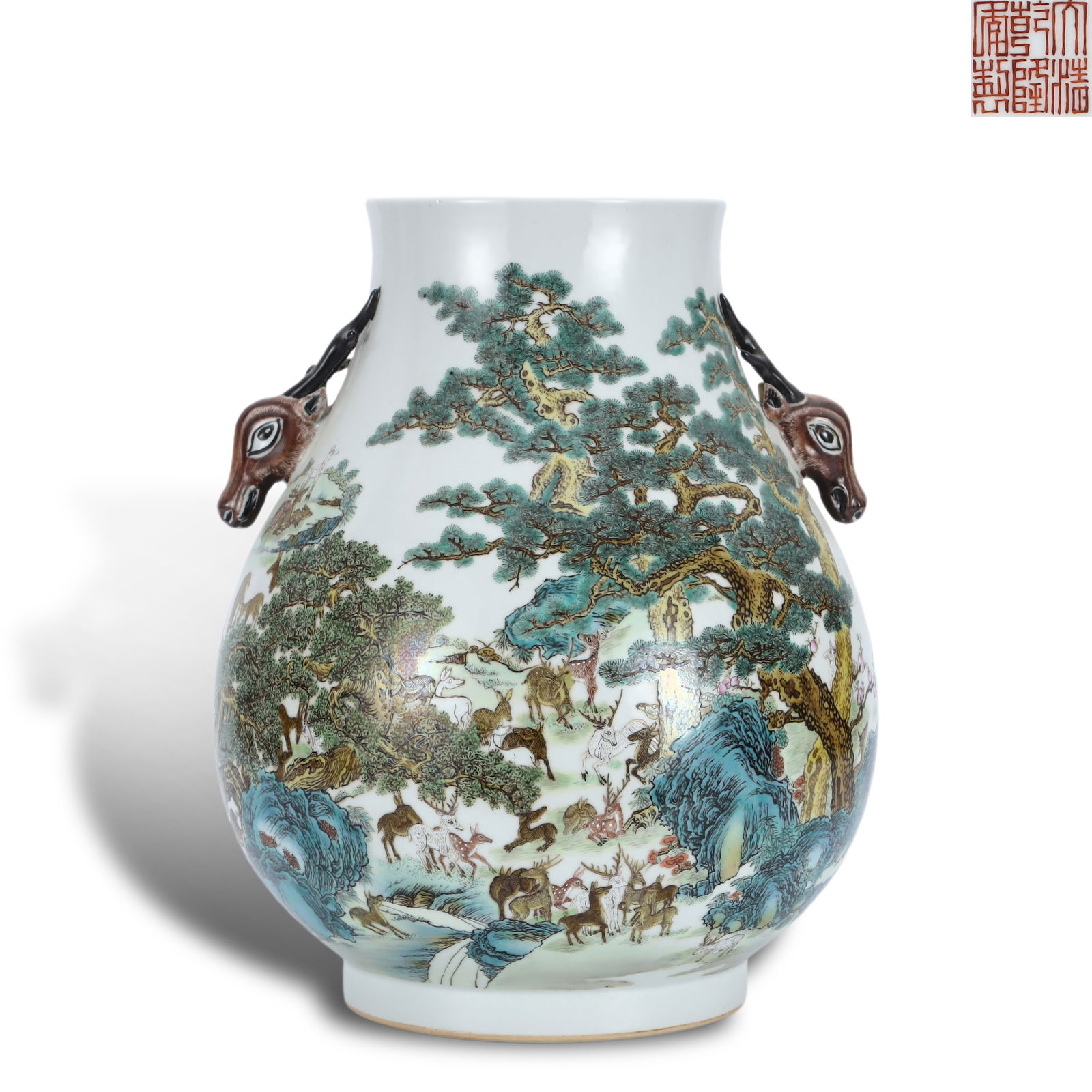 Qing Dynasty Qianlong period, Famille rose hundred-deer zun (1 of 6)
