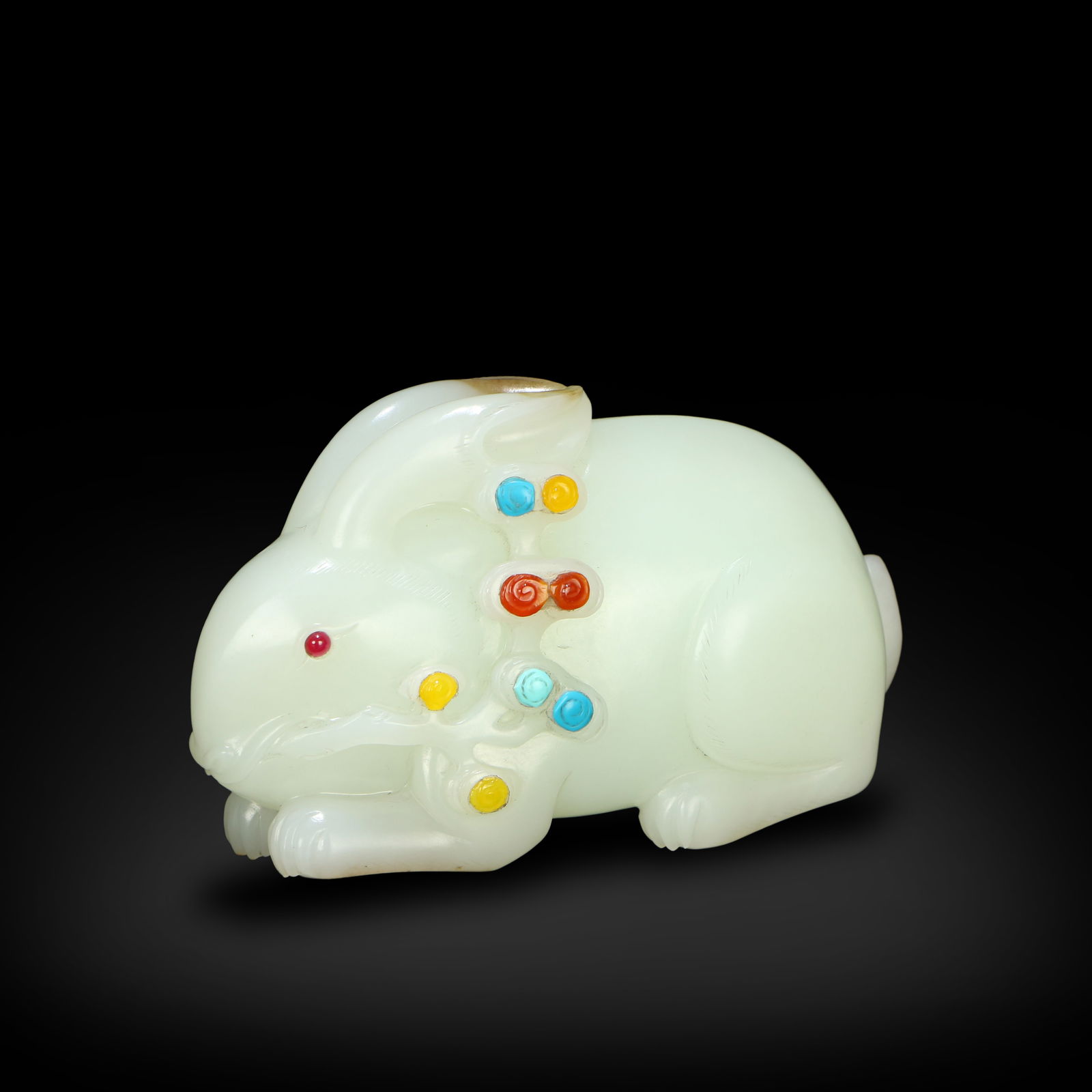 Qing Dynasty Hetian jade reclining rabbit inlaid with gems (1 of 4)