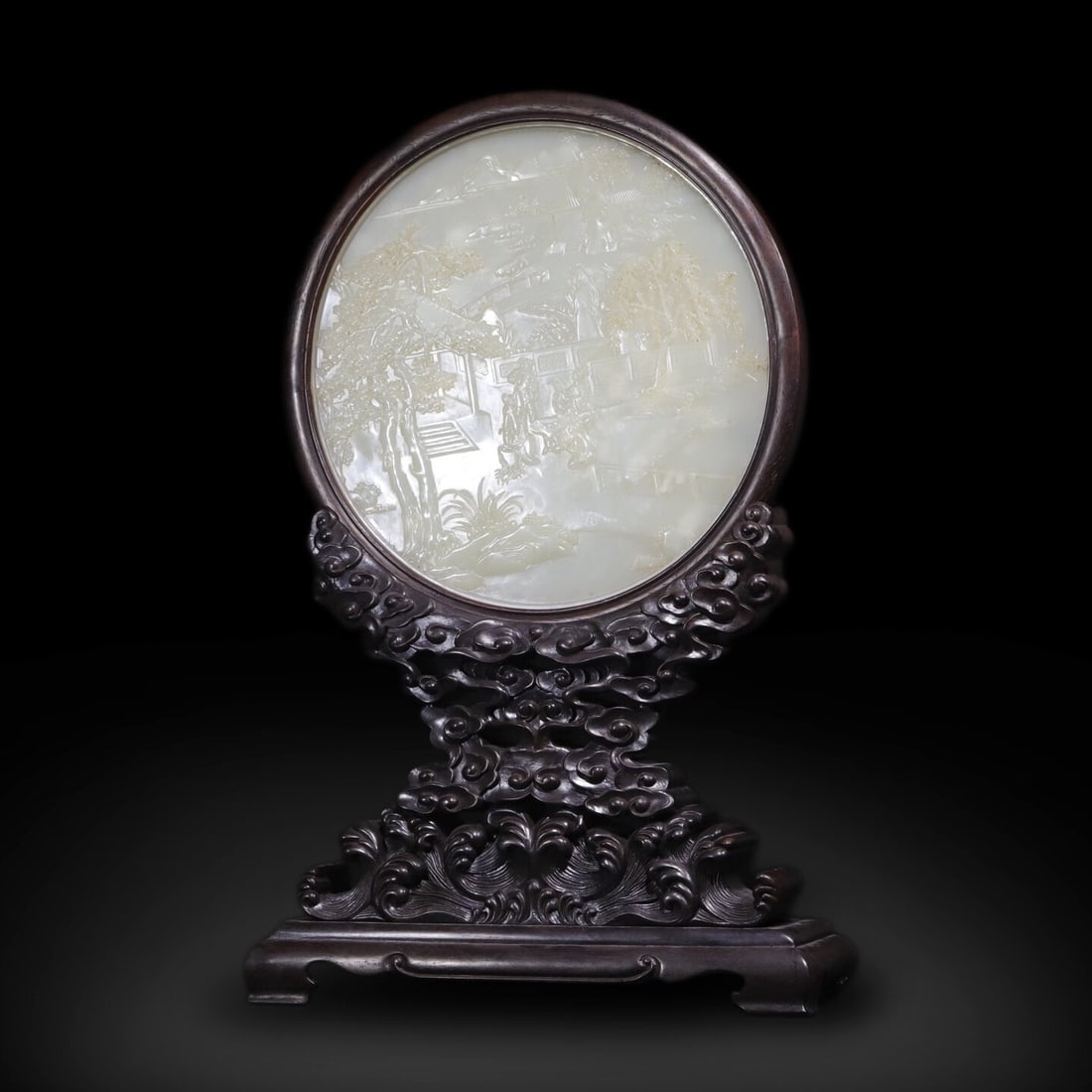 Qing Dynasty Qianlong period, Hetian white jade carved table screen with two scholars sitting face (1 of 10)