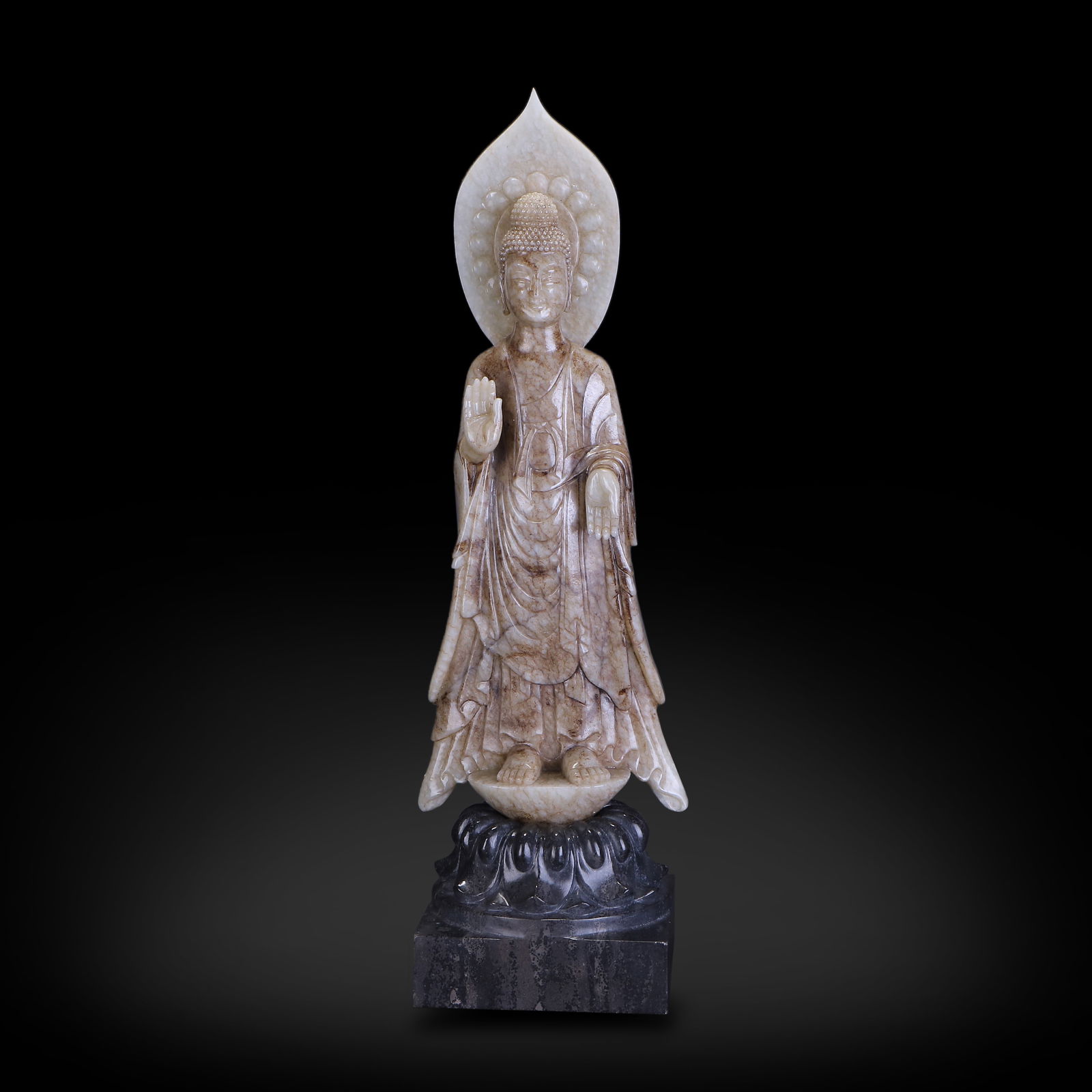 Northern Wei Dynasty Jade Buddha statue with black jade base (1 of 5)