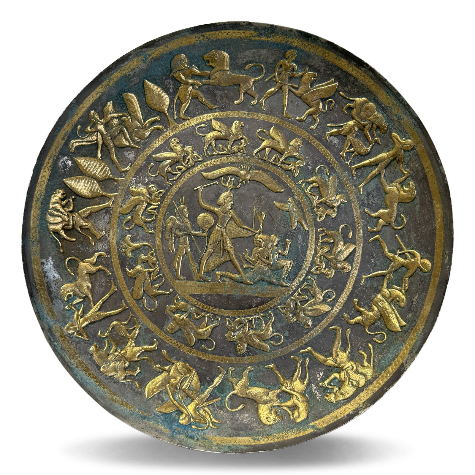 Tang Dynasty Silver-gilt plate with Persian hunting (1 of 5)