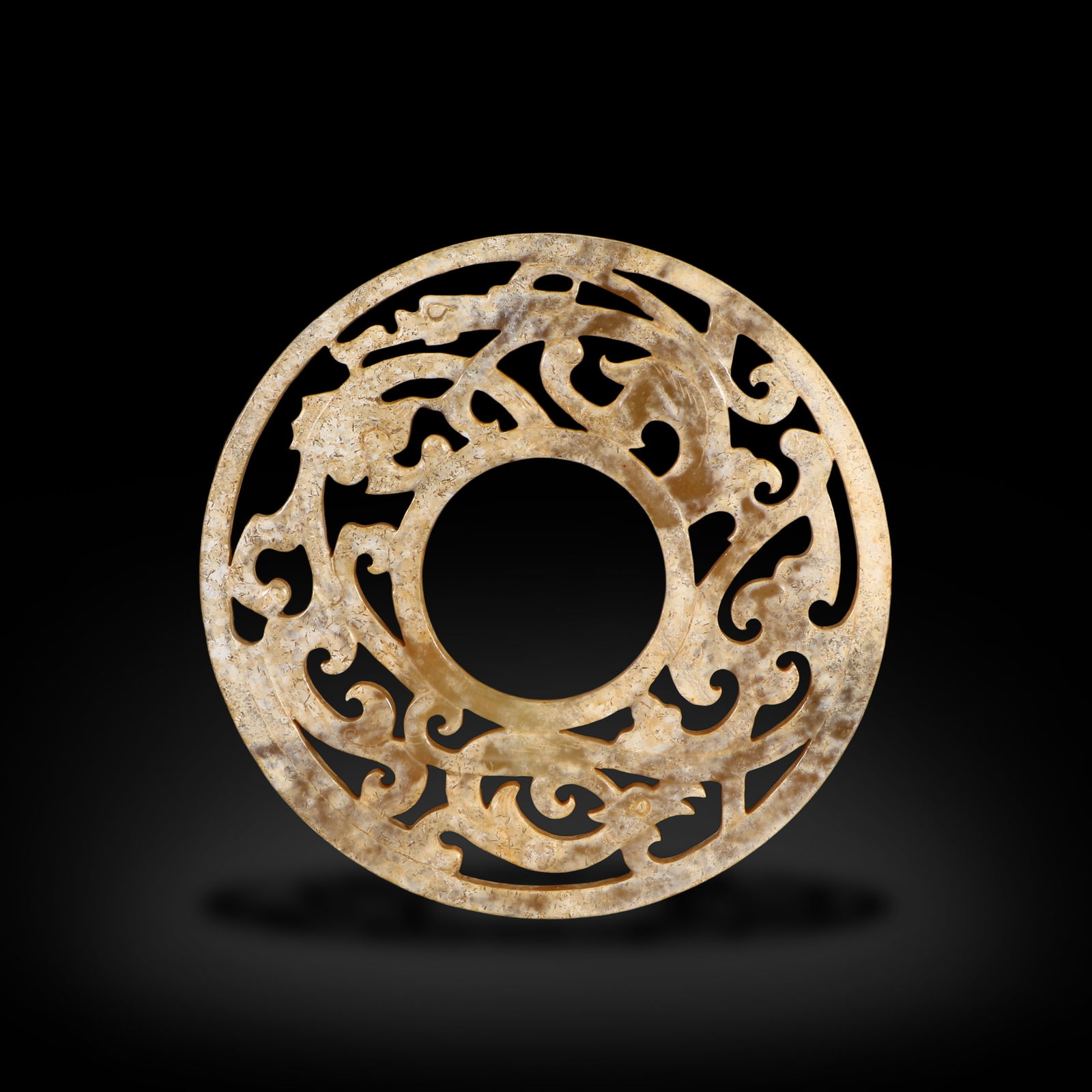 Warring States Period Openwork jade bi disc with dragon and phoenix patterns (1 of 6)