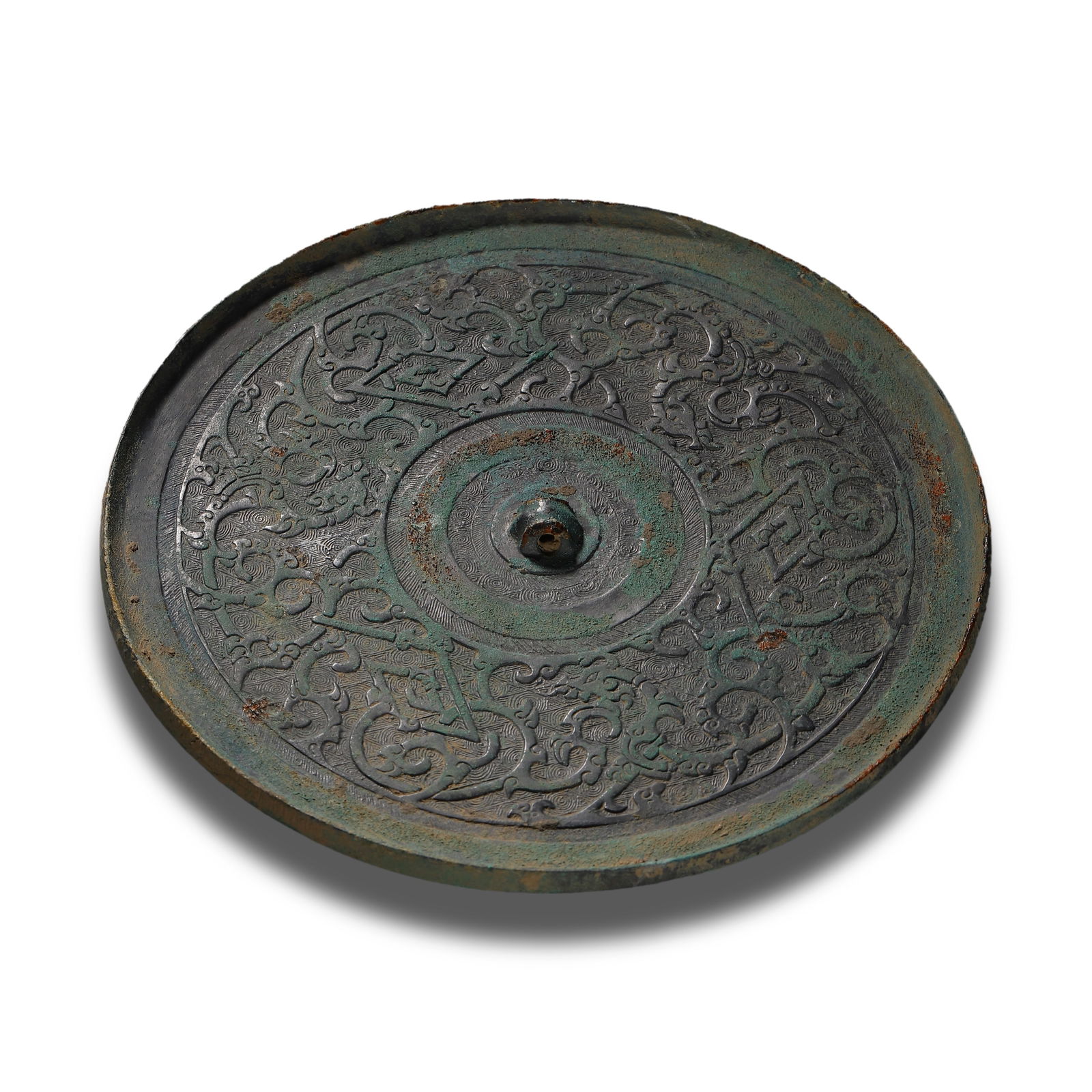 Warring States Period Bronze mirror with coiled chi-dragon patterns (1 of 6)