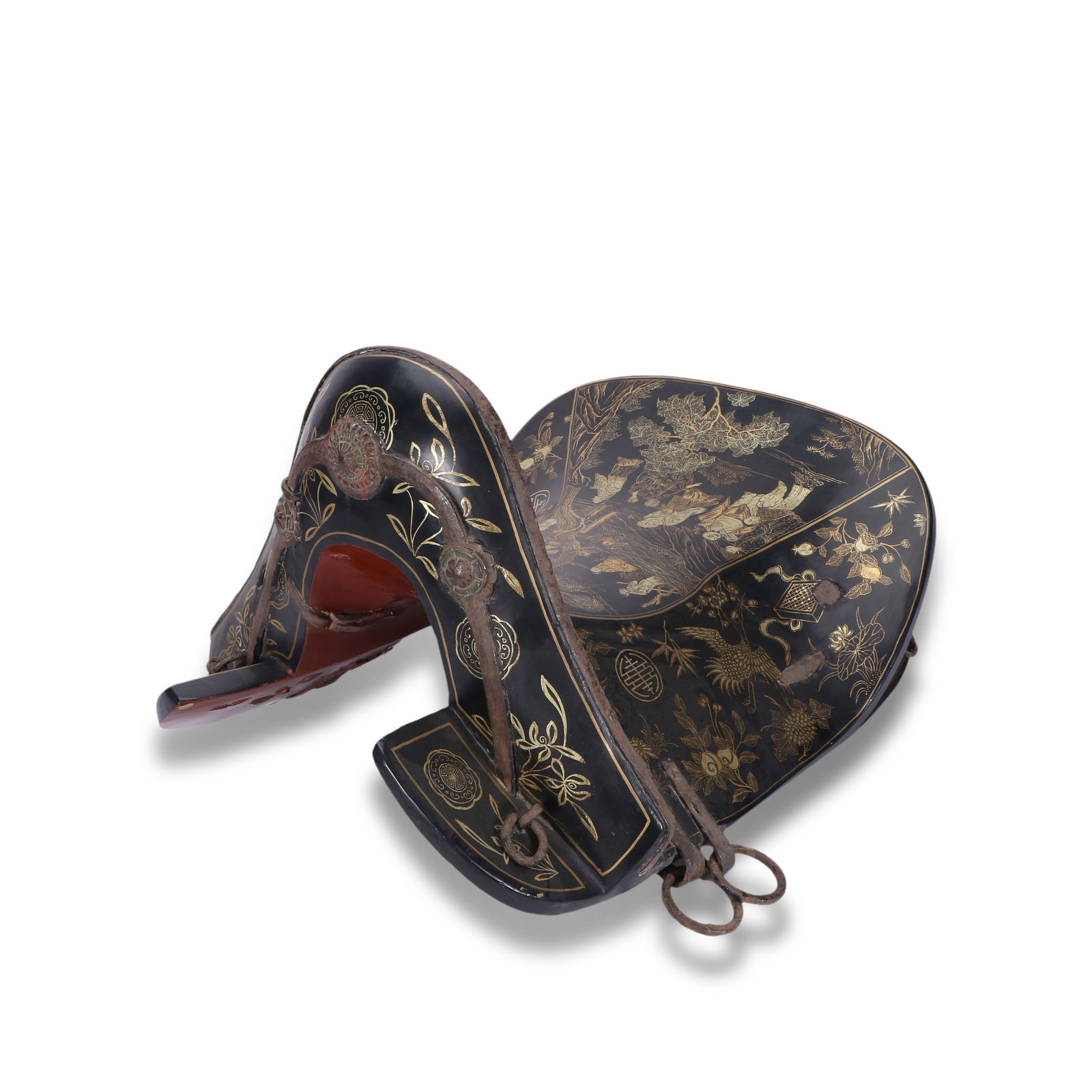 Qing Dynasty Lacquer saddle with gilded and painted "immortals celebrating longevity" patterns (1 of 4)