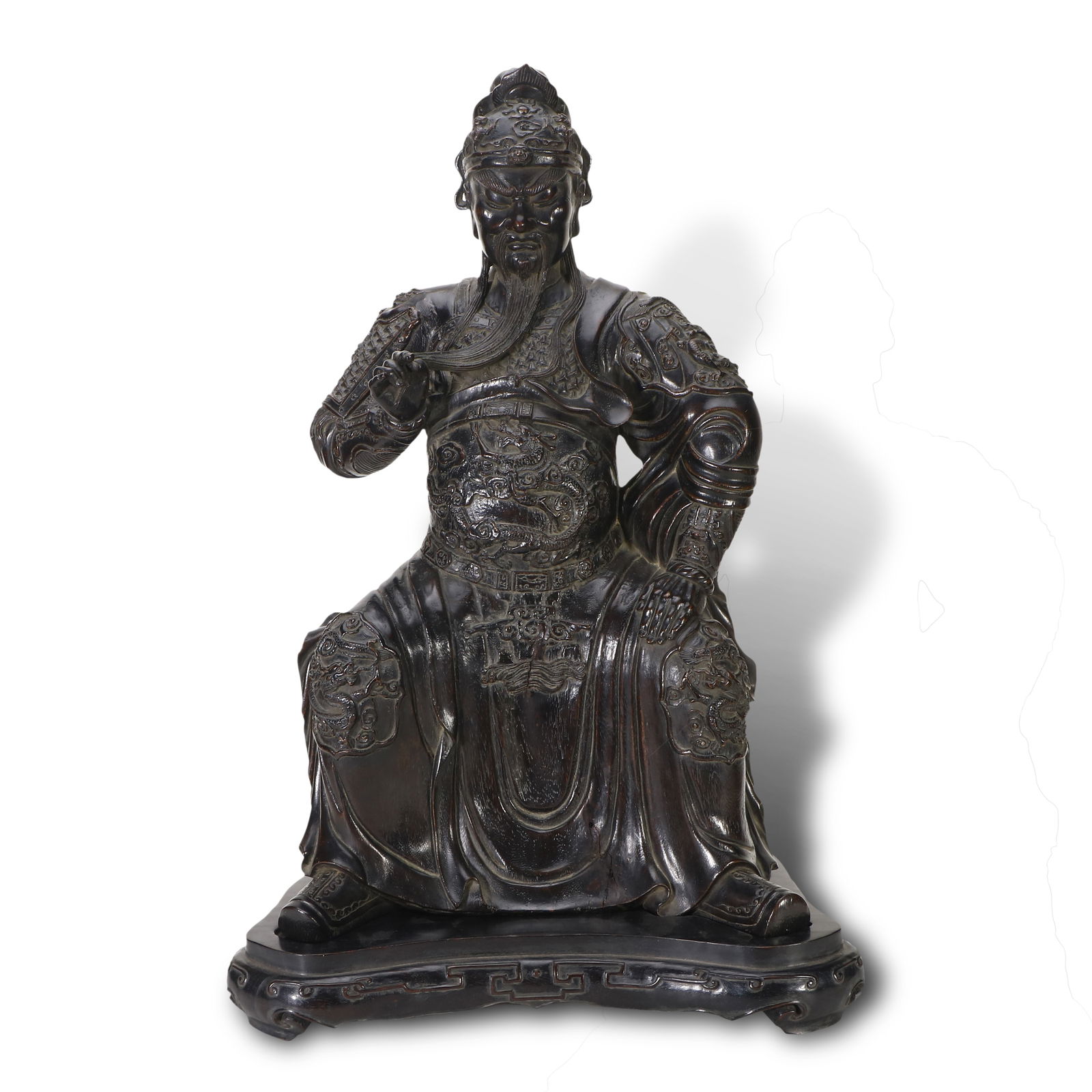 Qing Dynasty Eaglewood wood-carved seated Guan Yu statue (1 of 5)