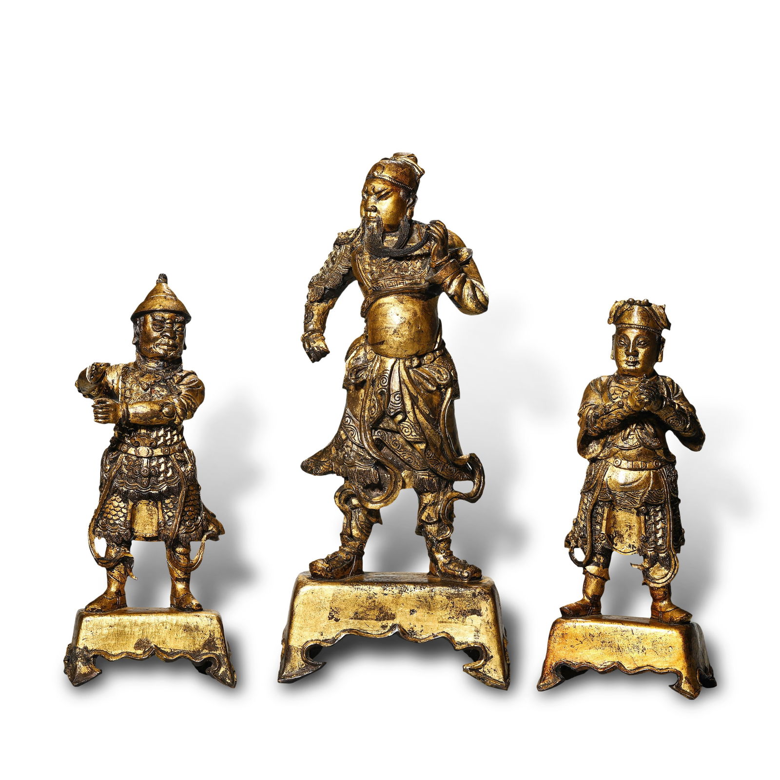 Ming Dynasty A group of gilt-bronze statues of Guan Yu, Zhou Cang and Guan Ping (1 of 18)