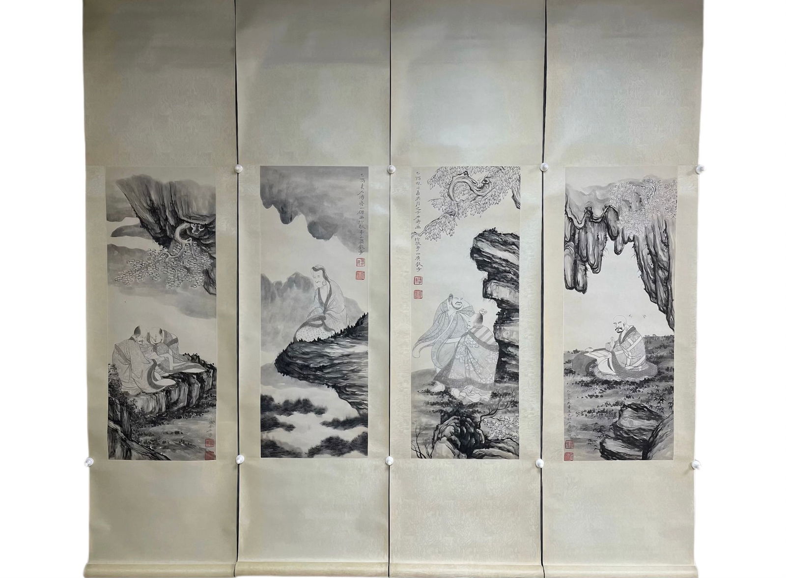 Shi Tao Arhats (Four-Panel Hanging Scroll Painting) (1 of 11)