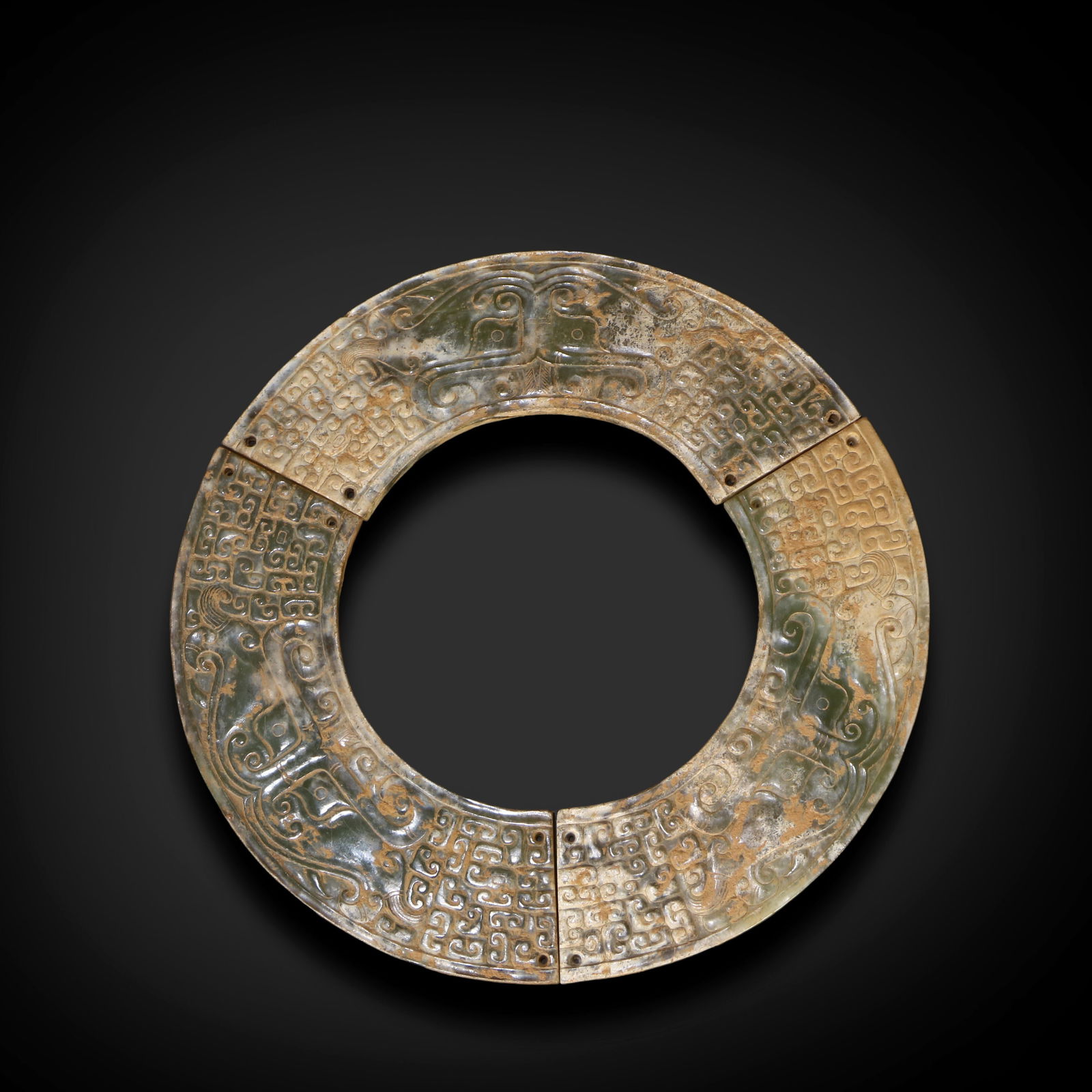 Warring States Period Triple jade bi discs with taotie patterns (1 of 4)