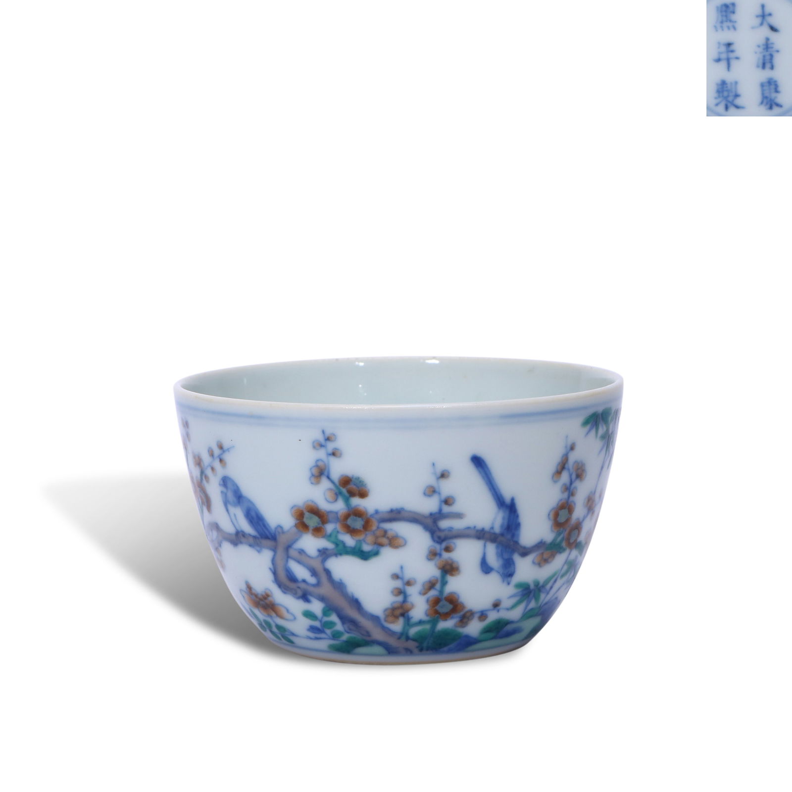 Qing Dynasty Kangxi period, Doucai saucer bowl with "four magpies perching on plum blossoms" (1 of 5)