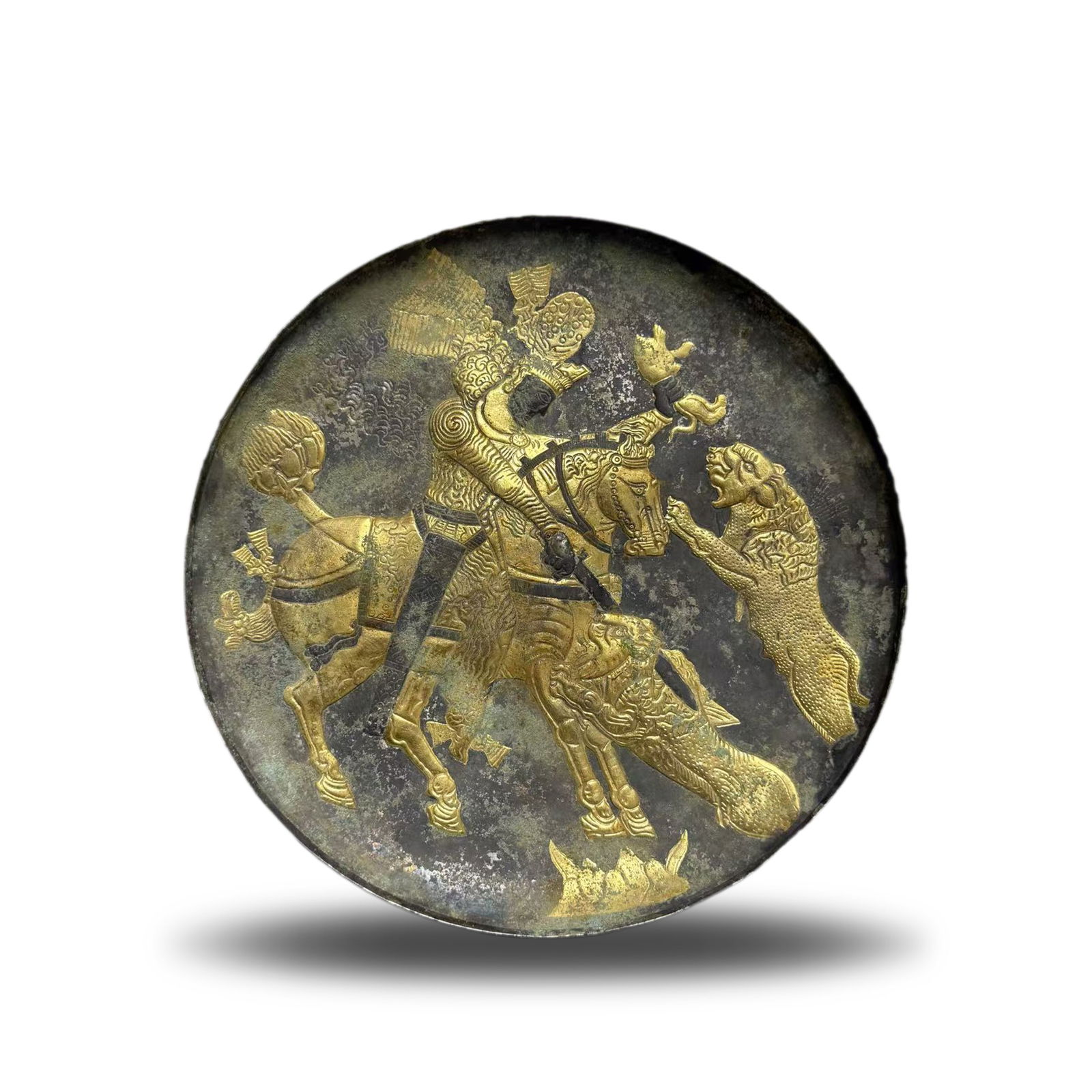 Tang Dynasty Silver-gilt plate with Persian hunting (1 of 5)
