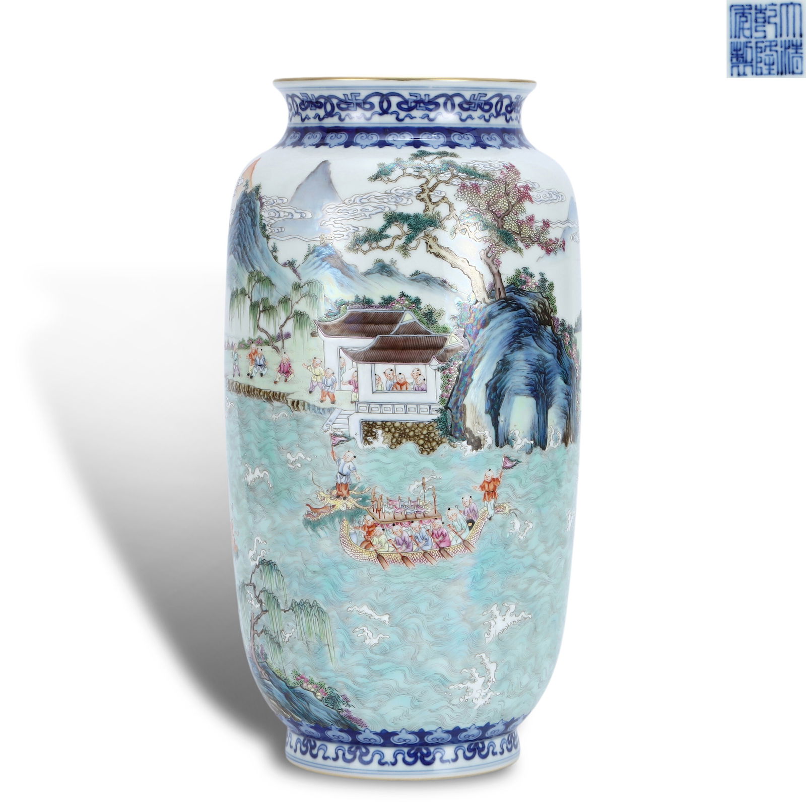 Qing Dynasty Qianlong period, Famille rose lantern-shaped vase with Hundred Boys on Dragon Boats: Name Qing Dynasty Qianlong period, Famille rose lantern-shaped vase with Hundred Boys on Dragon Boats Dimensions H:31.7cm D:16.5cm Condition Additional photographs and condition re