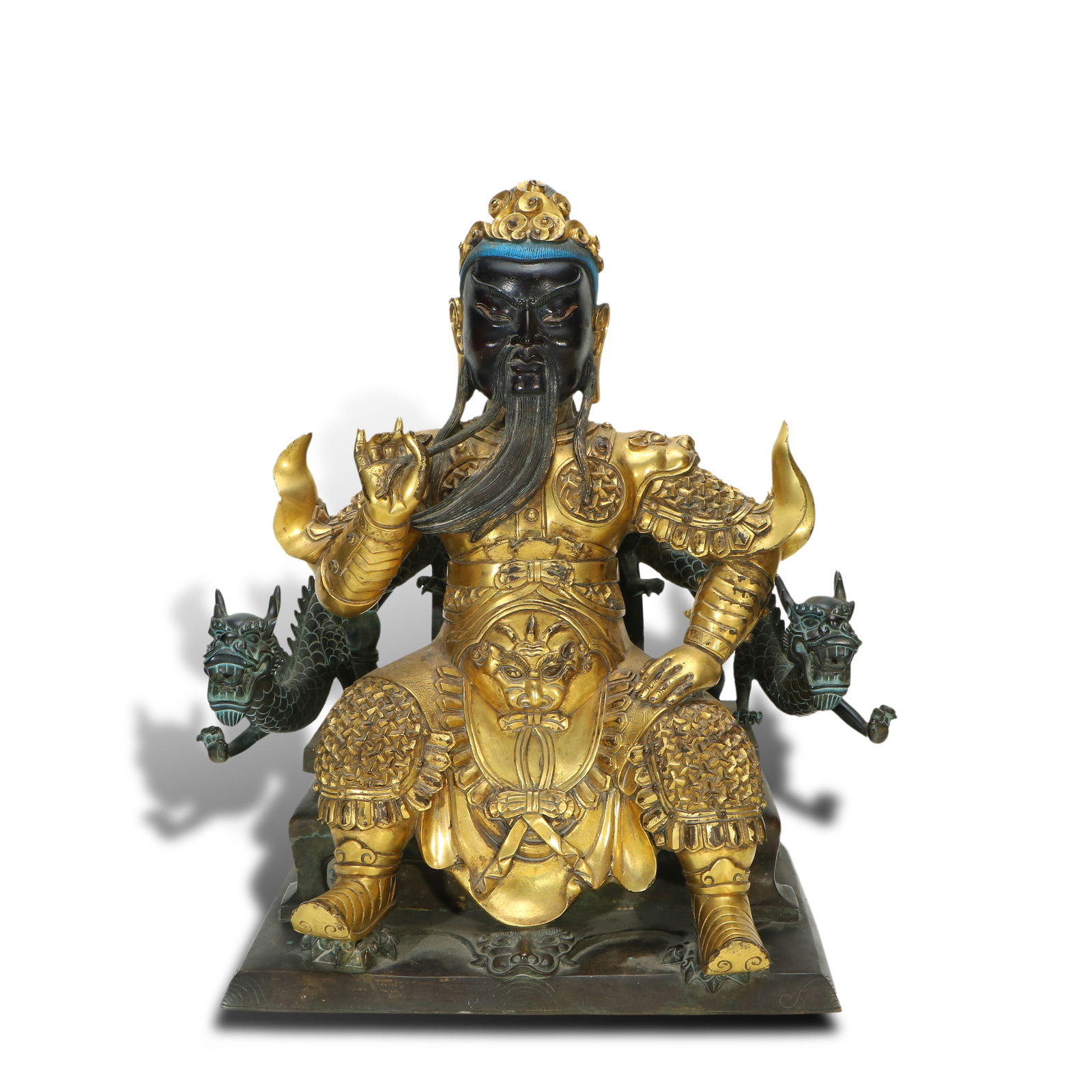Qing Dynasty Gilt-bronze seated statue of Guan Yu: Name Qing Dynasty Gilt-bronze seated statue of Guan Yu Dimensions H:41cm W:38cm Condition Additional photographs and condition reports are available upon request as a courtesy to our