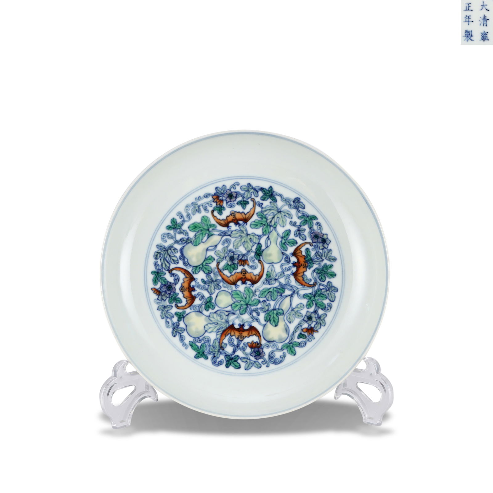 Qing Dynasty Yongzheng period, Doucai plate with "fortune and longevity" patterns (1 of 6)