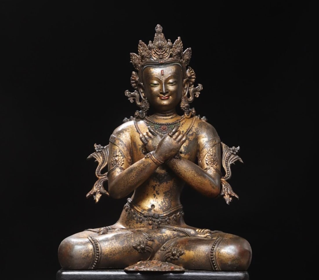 QING DYNASTY BRONZE LACQUERED AND GILDED BODHISATTVA: Name QING DYNASTY BRONZE LACQUERED AND GILDED BODHISATTVA Dimensions H:60CM L:42CM Condition Additional photographs and condition reports are available upon request as a courtesy to