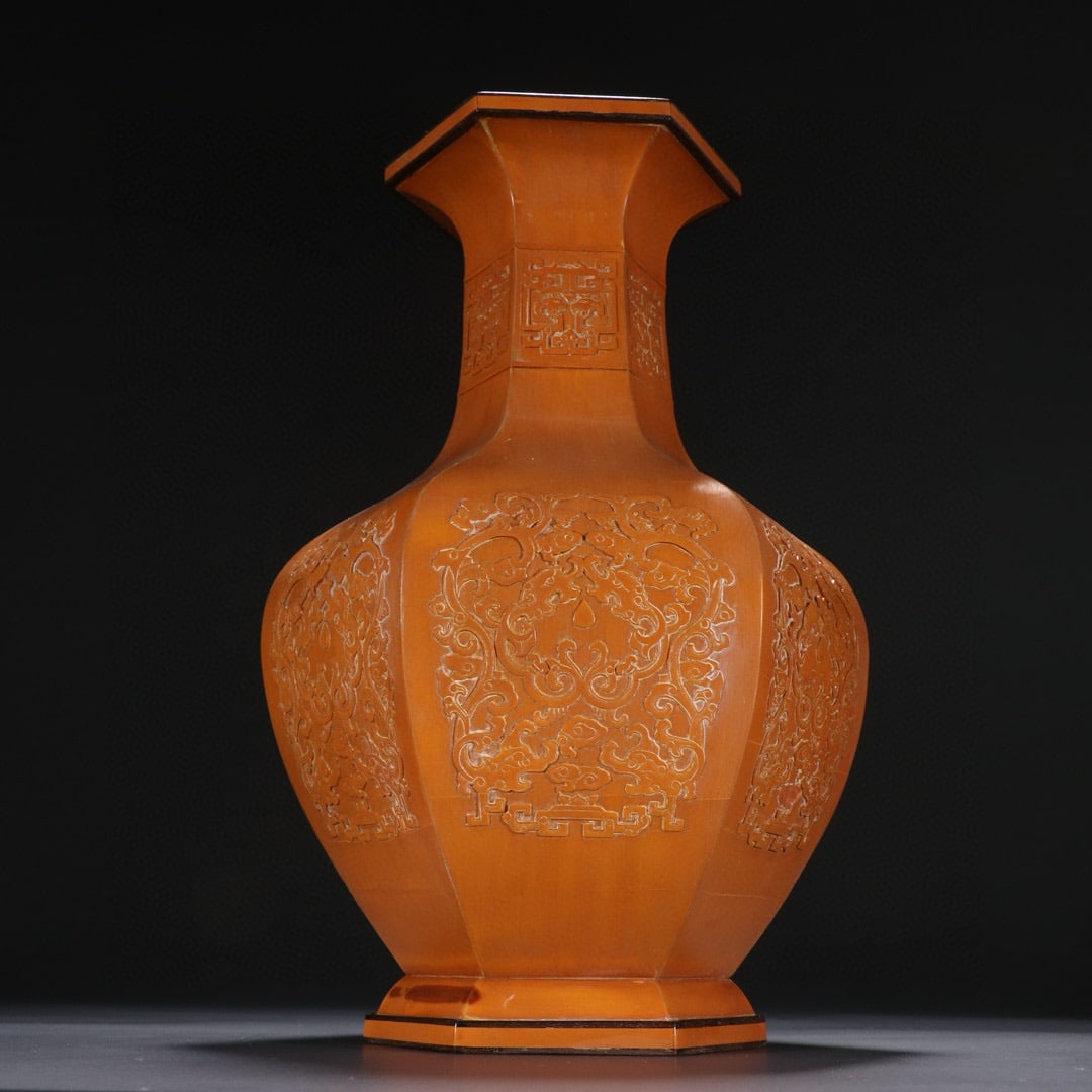 QING DYNASTY BAMBOO PEARL YELLOW BOTTLE: Name QING DYNASTY BAMBOO PEARL YELLOW BOTTLE Dimensions H:27CM L:15.5CM Condition Additional photographs and condition reports are available upon request as a courtesy to our clients