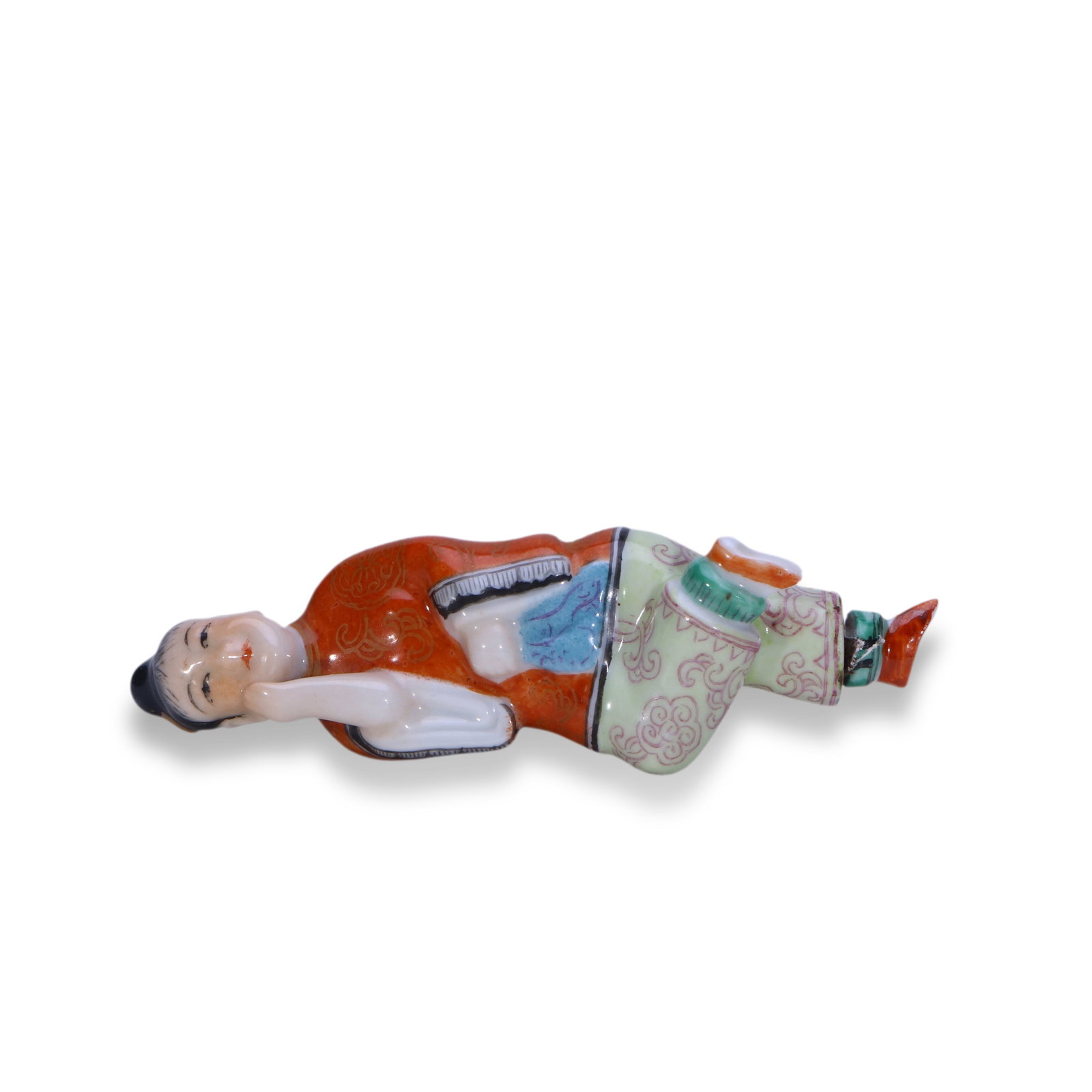 Qing Dynasty Famille Rose Snuff Bottle with Reclining Lady Motif: Name Qing Dynasty Famille Rose Snuff Bottle with Reclining Lady Motif Dimensions H:3cm W:10.5cm Condition Additional photographs and condition reports are available upon request as a