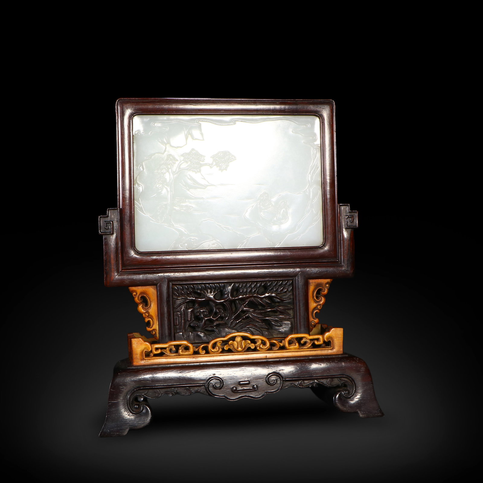 Qing Dynasty Hetian white jade carved ink slab screen with Go-playing Scene (1 of 4)