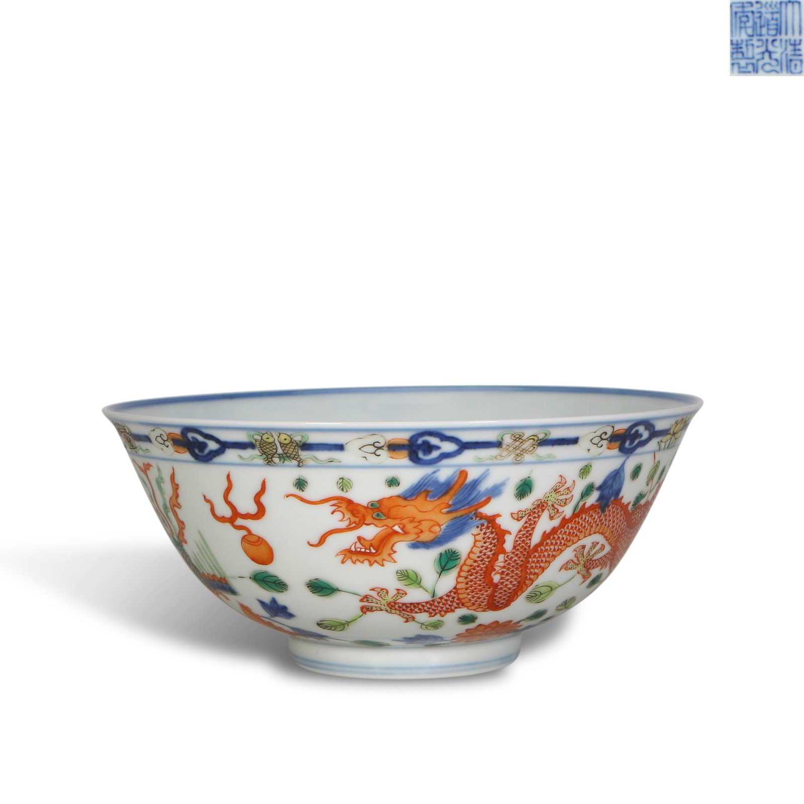 Qing Dynasty Daoguang Period,Blue and White Wucai Bowl with Dragon and Phoenix: Name Qing Dynasty Daoguang Period,Blue and White Wucai Bowl with Dragon and Phoenix Dimensions H:6.8cm D:16cm Condition Additional photographs and condition reports are available upo