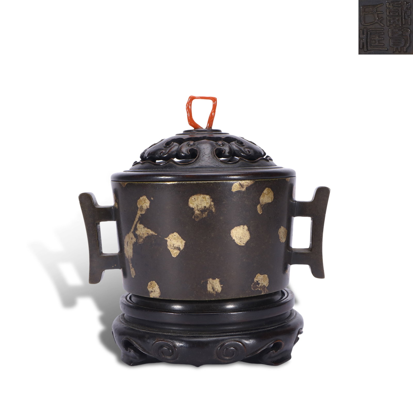 Ming Dynasty Bronze sprinkled-gold halberd-ear censer, marked "Xianxian Shi Collection" (1 of 4)