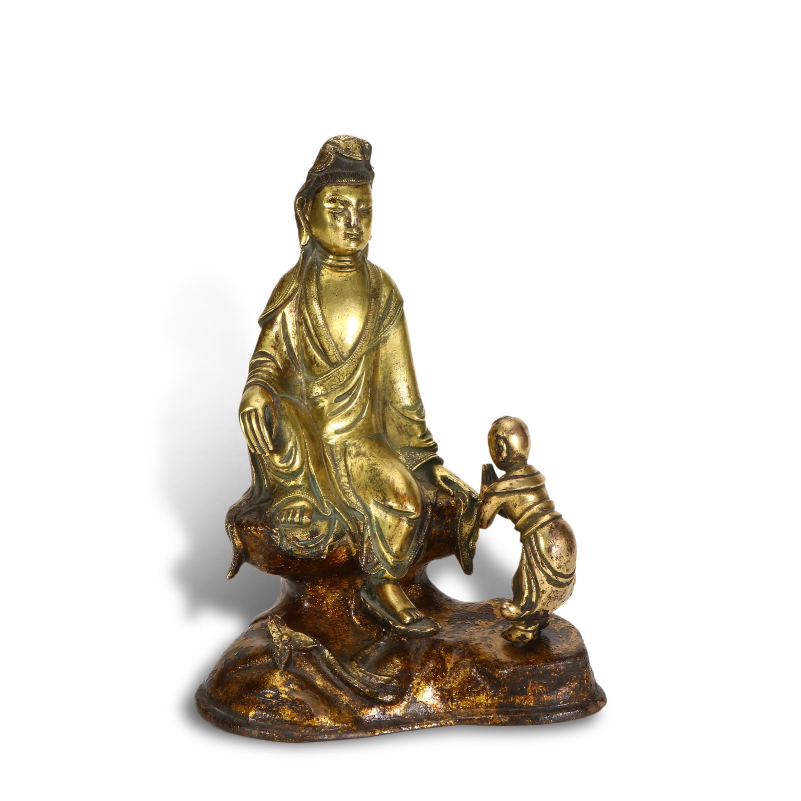 Ming Dynasty Gilt Bronze Statue of Boy Worshipping Avalokite?vara (1 of 5)