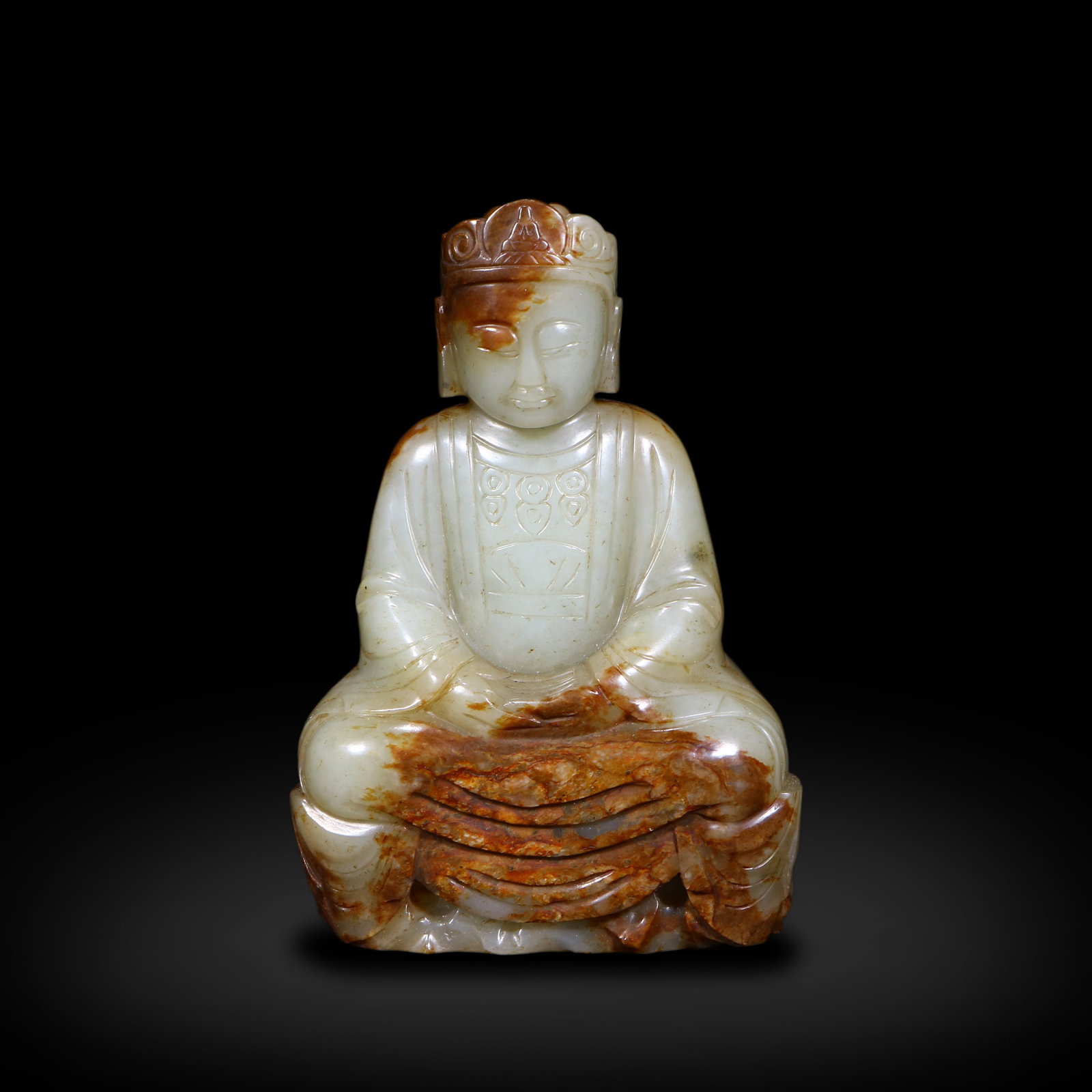 Yuan Dynasty Hotan White Jade Carved Buddha Statue (1 of 9)