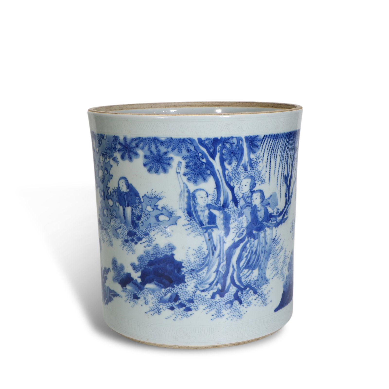 Ming Dynasty Chongzhen Period,Blue and White Brush Pot with Figure Story Motifs (1 of 5)