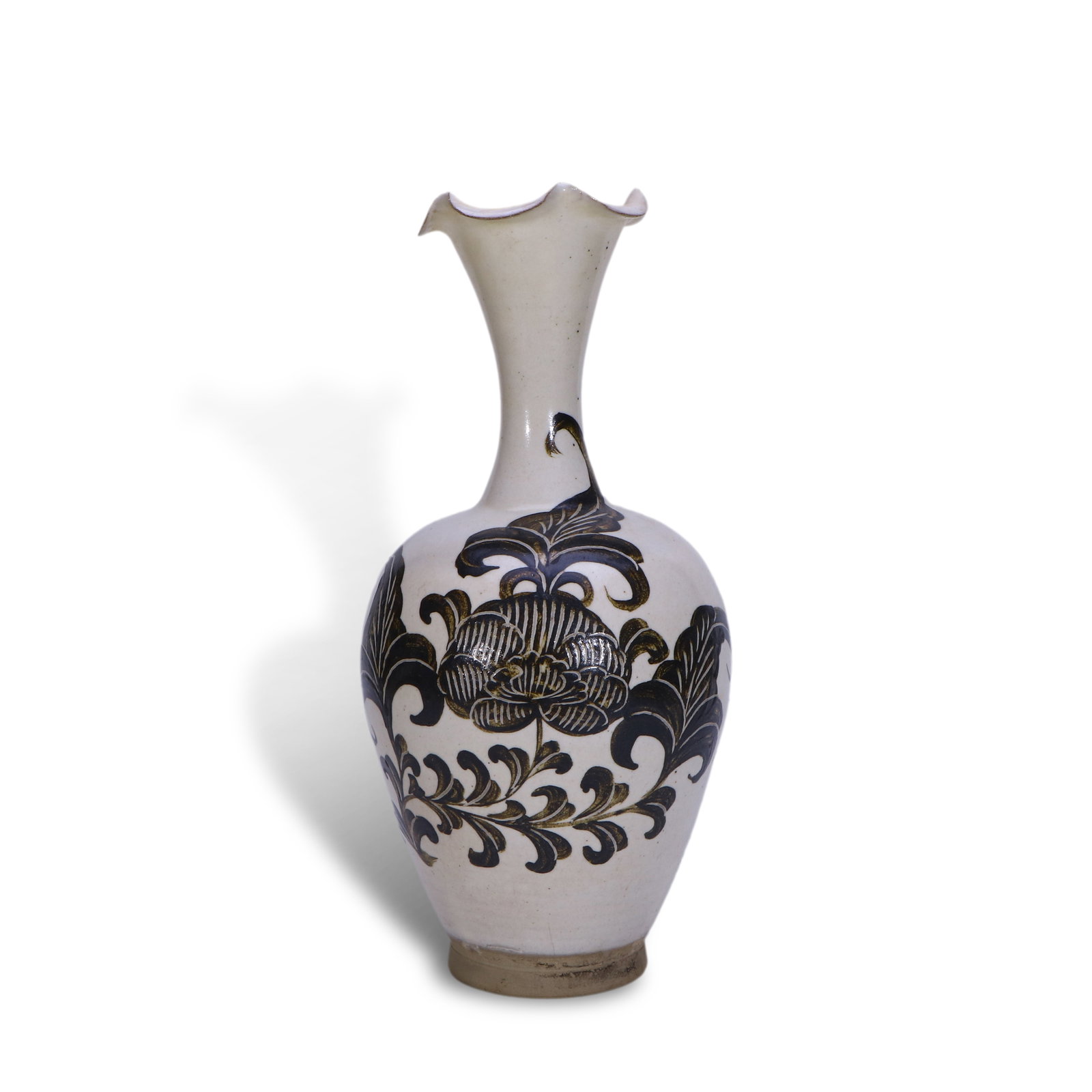 Song Dynasty Cizhou Kiln Black Sgraffito Vase with Floral Pattern and Foliate Rim (1 of 4)